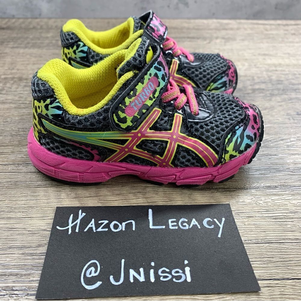 Asics~Toddler Girl’s~Turbo TS~Black/yellow/Pink Sneakers~Size 5k - Picture 2 of 8